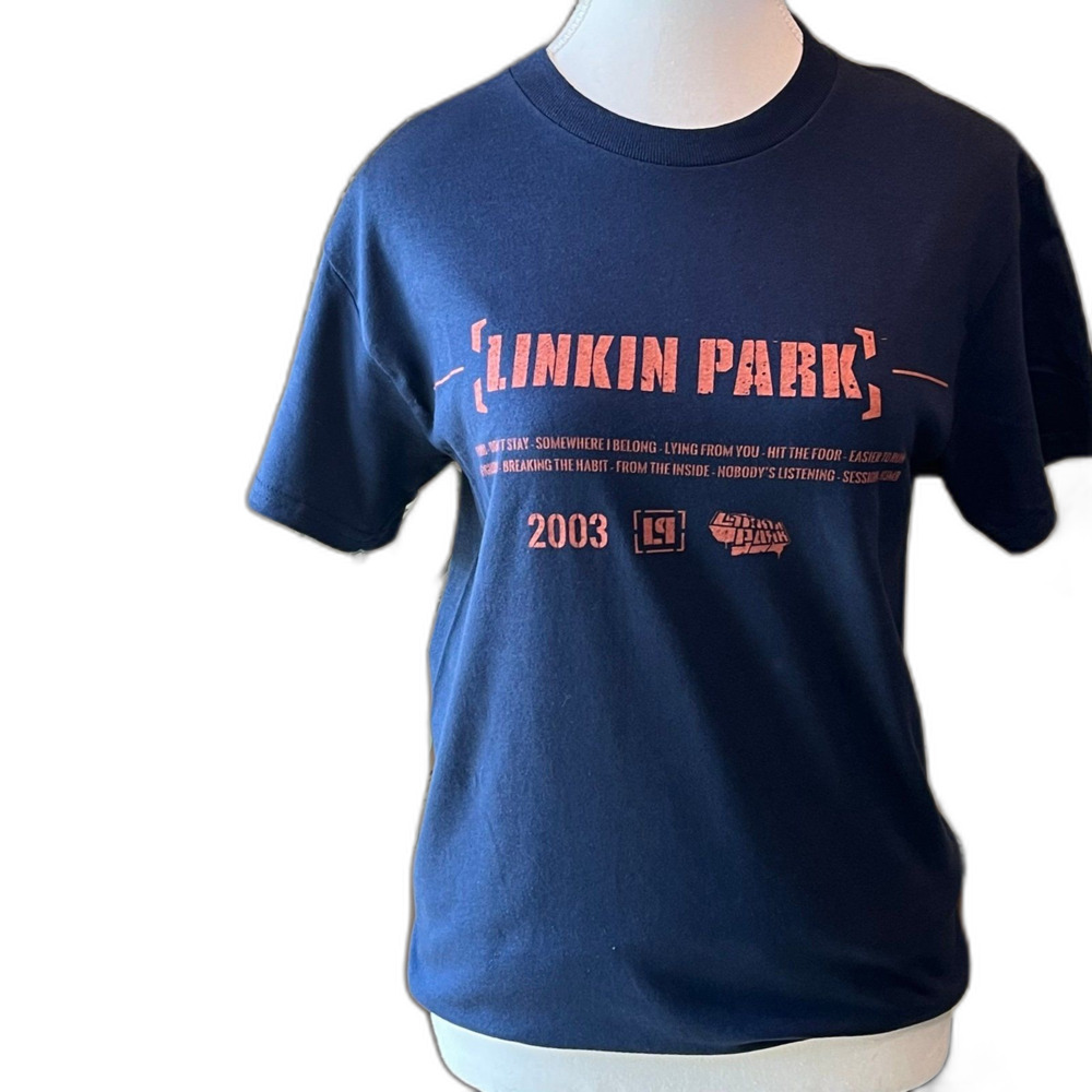 Linkin Park Meteora Tracklist Double Sided Graphic T-Shirt Navy Blue Small NWOT
